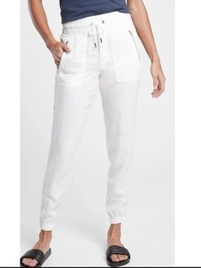 Athleta Cabo White Linen Pull-On Jogger 
Pants Size 4